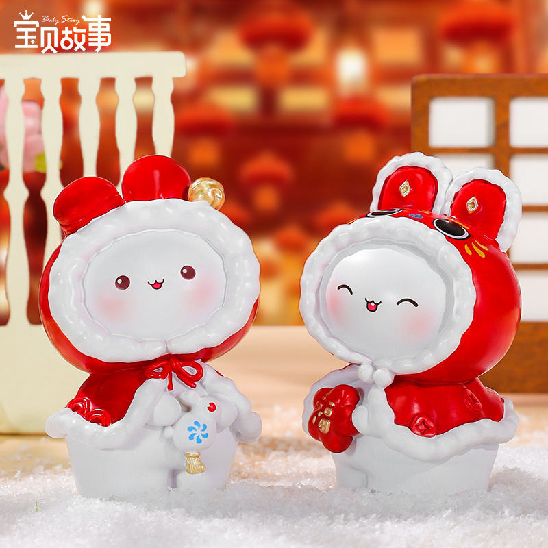 Ruunjoy Chinese new year gifts 2023 the year of rabbit carfts desk decoration resin cute zodiac figure resin crafts office gifts