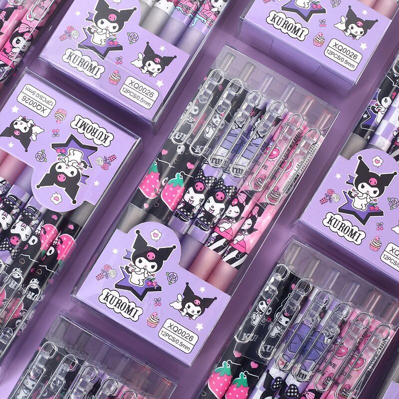 Hot wholesale sanrioed gel pen 144pcs anime kuromi melody kt kawaii Students Stationery Write Pens 0.5 Black With Hook pen