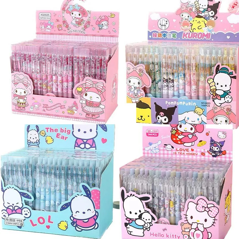 Hot wholesale sanrioed gel pen 144pcs anime kuromi melody kt kawaii Students Stationery Write Pens 0.5 Black With Hook pen