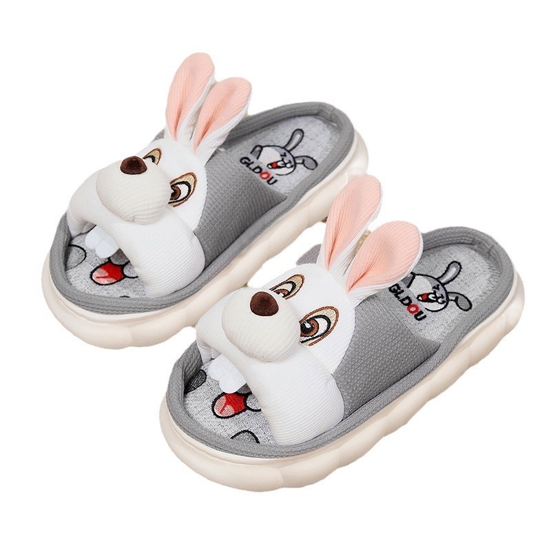 RuunJoy Linen Casual Slippers Women Home Cartoon Rabbit Squirrel Cute Shoes Girls Spring antiskid House Slippers Wholesale