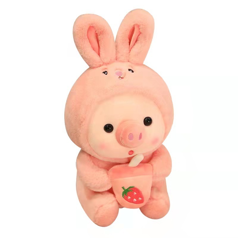 Custom Wholesale Cute pig doll plush toy girl sleeping Stuffed Animals Toys soothing birthday gift milk tea pig doll soft hug