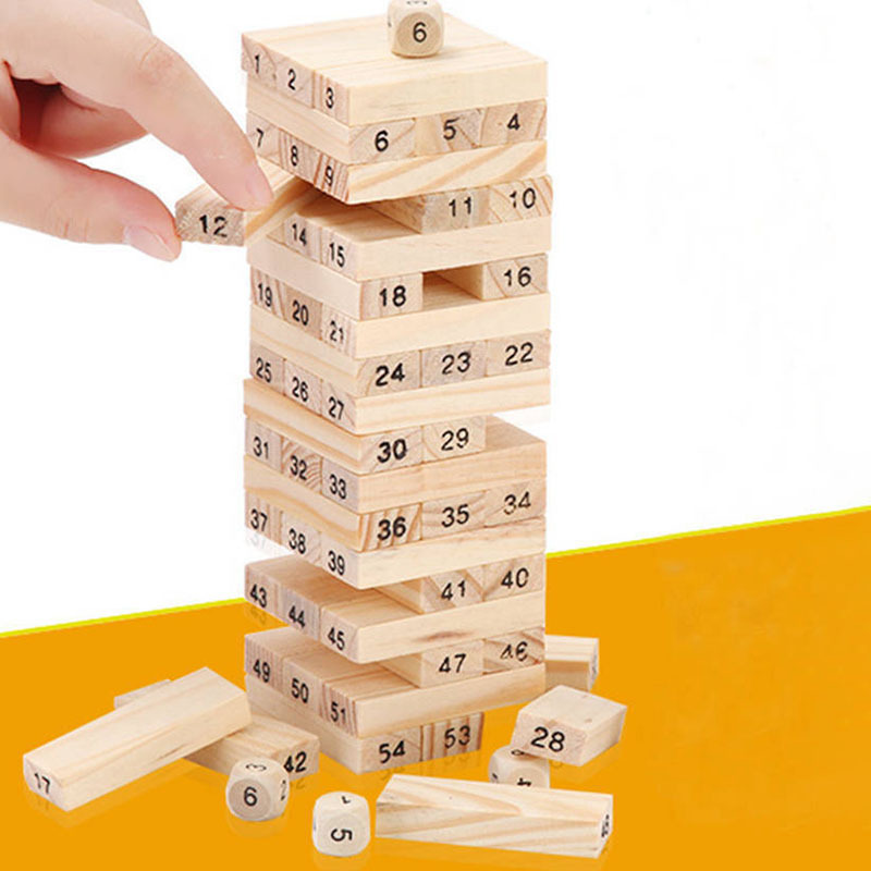 54PCs Creative Novel Wooden Digital Building Block Brain Game Entertainment Intelligence Interaction Toys building block sets