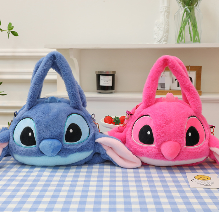 Ruunjoy pink stitch plush Bag My Kuromi Melody Cinnamoroll Plush Cartoon Backpack Handbag Plush Toy bag kawaii blue stitch bags