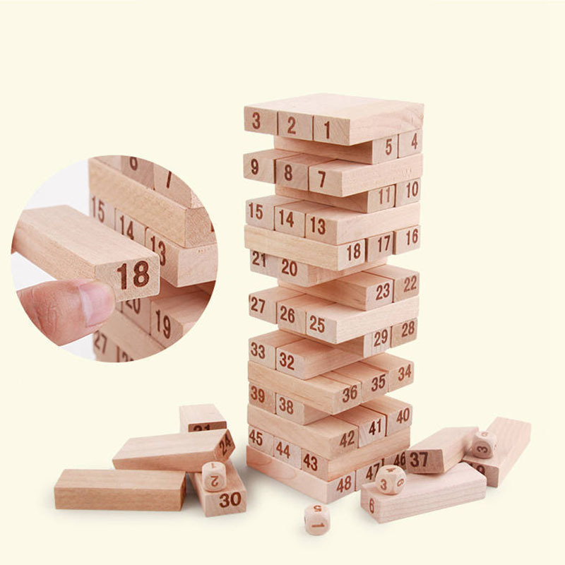 54PCs Creative Novel Wooden Digital Building Block Brain Game Entertainment Intelligence Interaction Toys building block sets