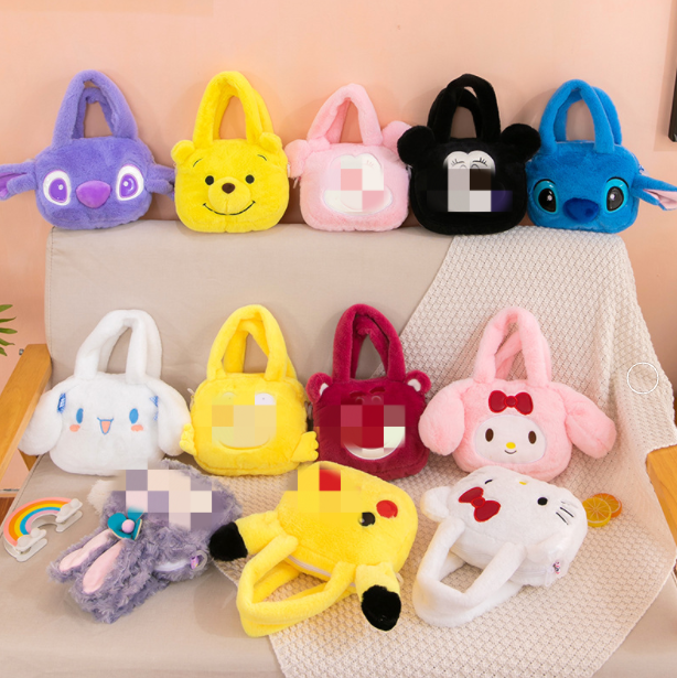 Ruunjoy pink stitch plush Bag My Kuromi Melody Cinnamoroll Plush Cartoon Backpack Handbag Plush Toy bag kawaii blue stitch bags