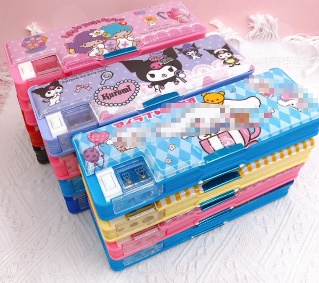 Ruunjoy Sanrioed Double-sided Pencil Case Stationery Box Children's Multifunctional Pencil Case with Pencil Sharpener Student