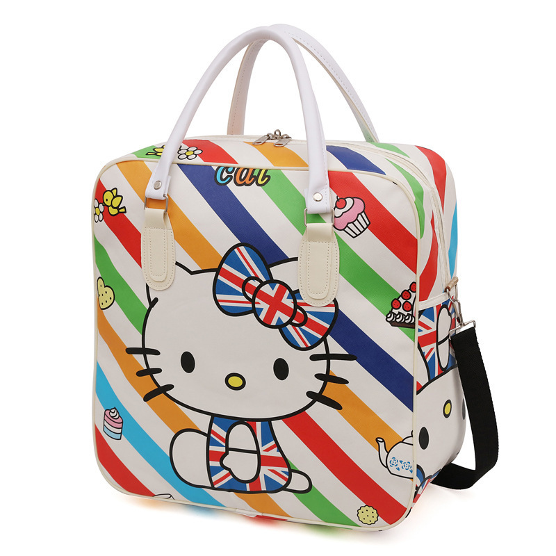 New sanrioed bag Kitty Cartoon travel bag Women's handbag Waterproof PU duffel Travel bag Student large capacity kt cat suitcase