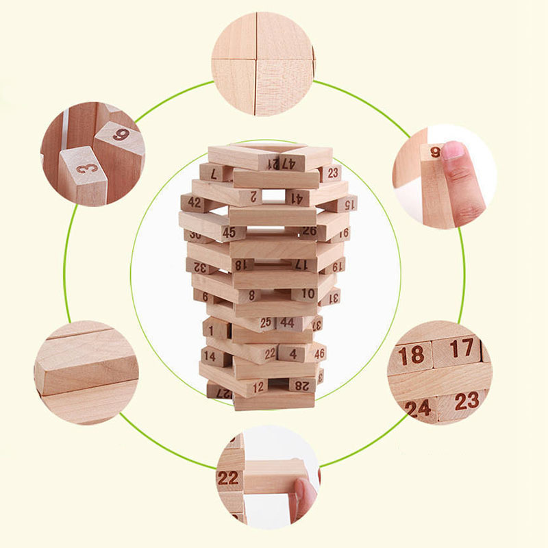 54PCs Creative Novel Wooden Digital Building Block Brain Game Entertainment Intelligence Interaction Toys building block sets