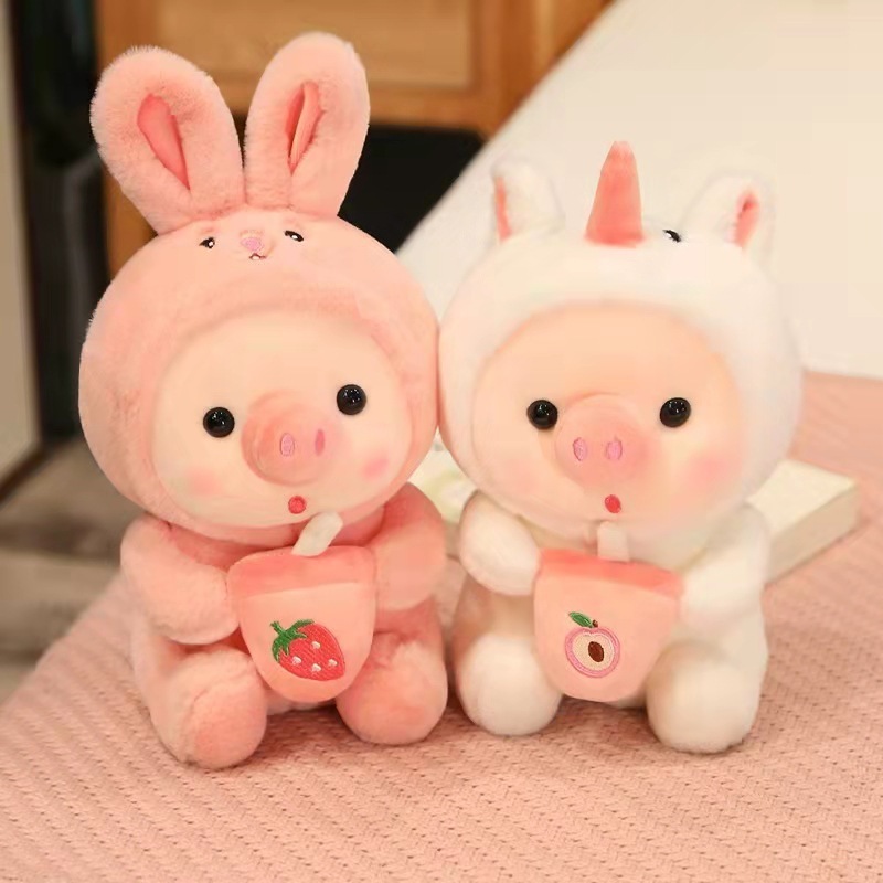 Custom Wholesale Cute pig doll plush toy girl sleeping Stuffed Animals Toys soothing birthday gift milk tea pig doll soft hug