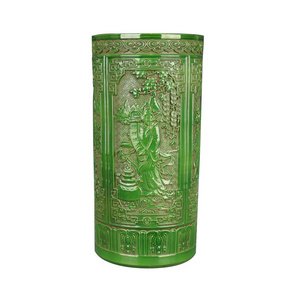 Chinese Traditional Green Glaze Carving Figure Ceramic Ceramic Indoor and Outdoor Umbrella Holder Green carved pattern vase