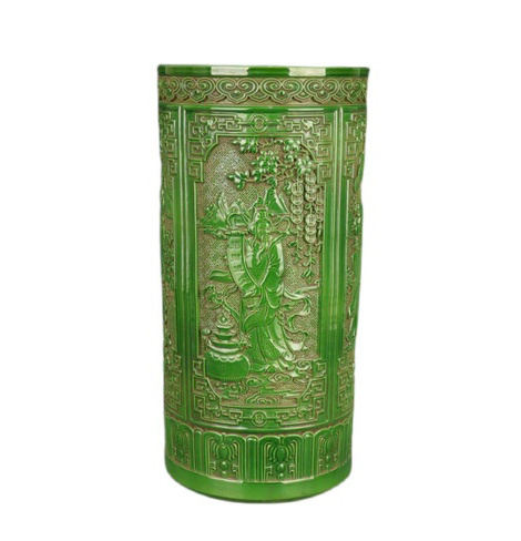 Chinese Traditional Green Glaze Carving Figure Ceramic Ceramic Indoor and Outdoor Umbrella Holder Green carved pattern vase