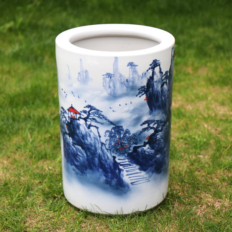 Wholesale Hand Painted Garden Outdoor Ceramic Umbrella Holder Chinese Scroll Holder Calligraphy and painting ceramic large pen h