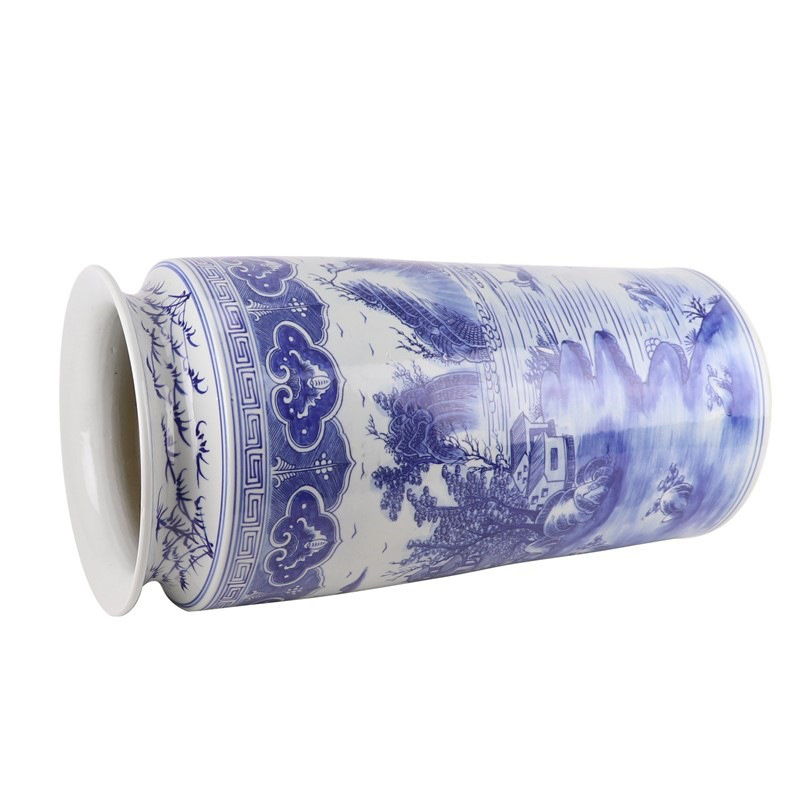 Jingdezhen Ceramic Antique Hand-painted Blue and White Landscape Umbrella Stand Living Room Scroll Holder