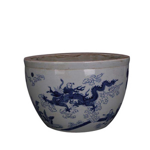 jingdezhen Antique Hand Painted Chinese Ceramic Blue and White Dragon Pot Indoor Decorative Ceramic Crafts