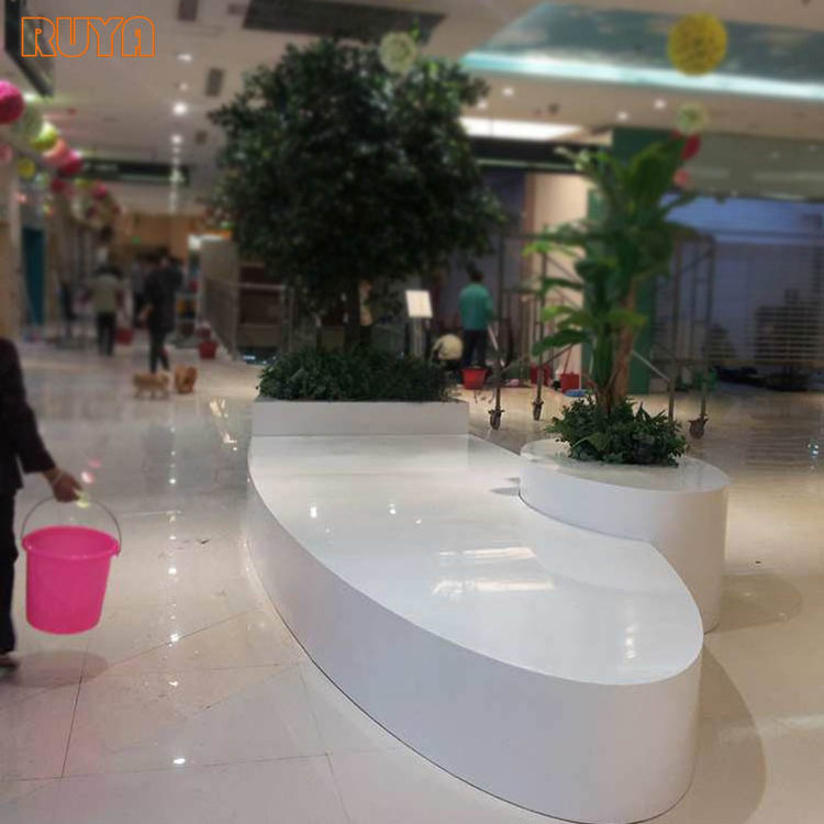 Fiberglass large customized planting pot benches seat for waiting in public decoration spaces like airport hotel and ciity plaza