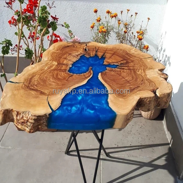 Luxury home furniture clear oval shape epoxy resin table top wood