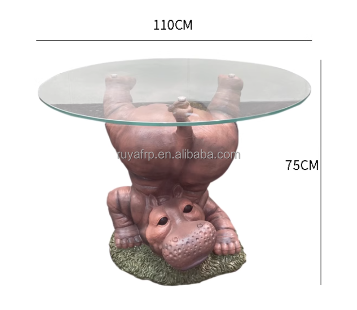 Home hotel furniture design fiberglass hippo carved sculptural shape coffee tables for living room