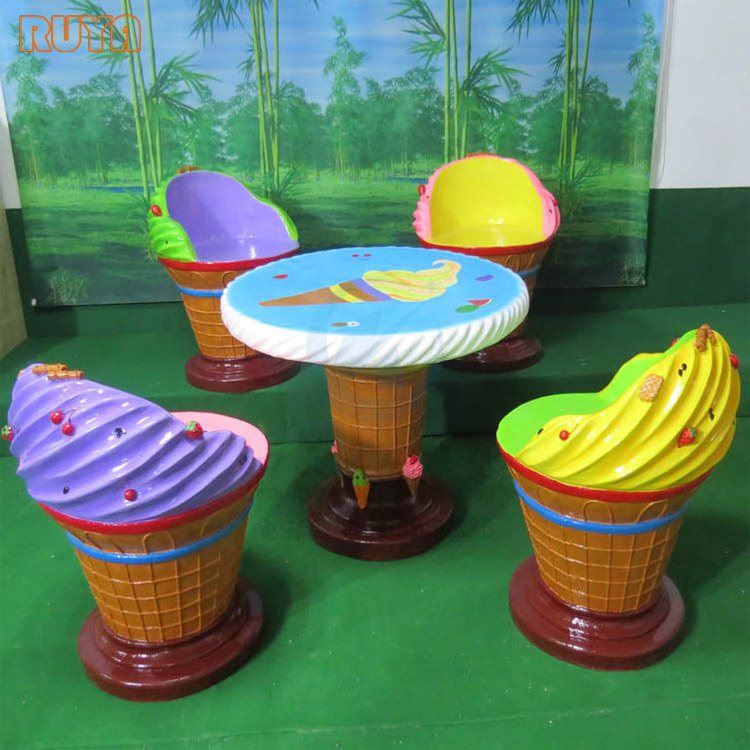 Fiberglass ice cream armchair and table children's amusement park or ccold drink shop furniture