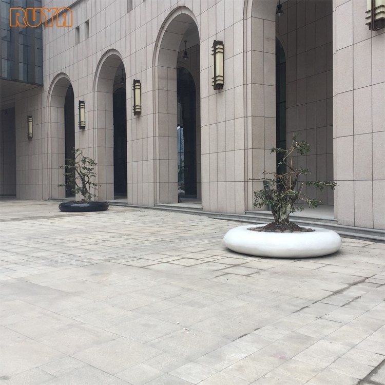 RUYA customized fiberglass pots for planting trees outdoor public area decoration planters with seat 2.5M diameter