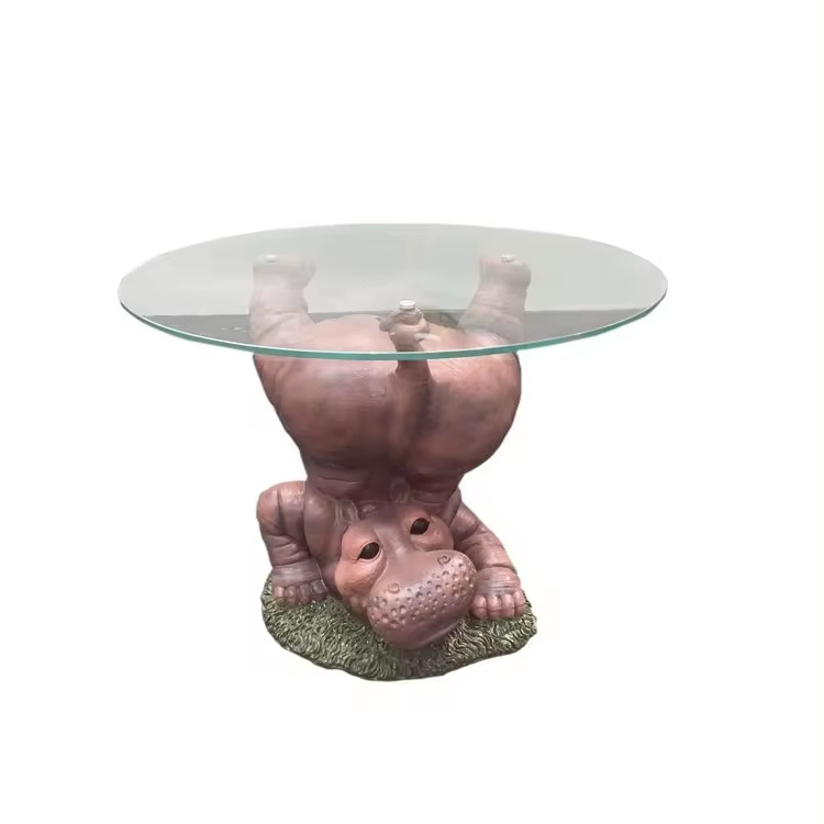 Home hotel furniture design fiberglass hippo carved sculptural shape coffee tables for living room