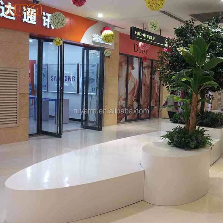 Fiberglass large customized planting pot benches seat for waiting in public decoration spaces like airport hotel and ciity plaza