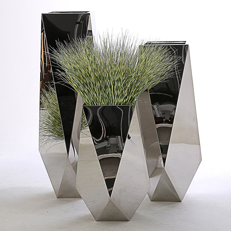 White silver electroplating stainless steel metal pot plant sets stands