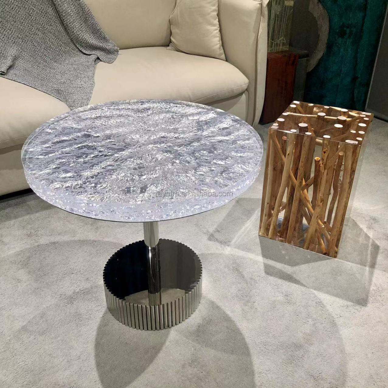 Clear diamond furniture luxury dining round epoxy table