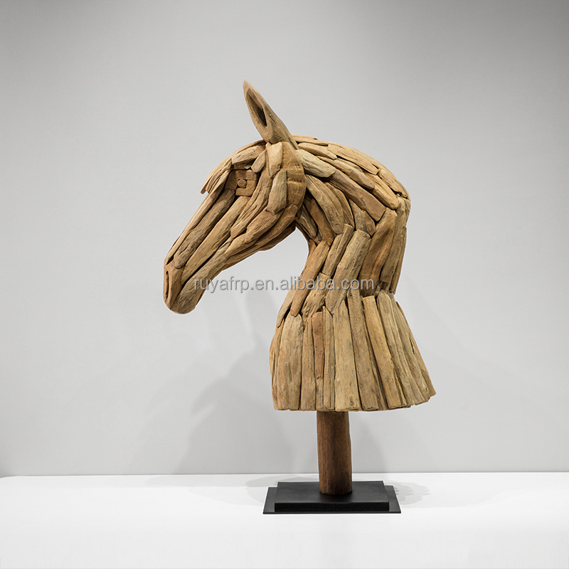 Custom Home Hotel Office Decoration Animal Wood Carvings For Sale Driftwood wooden horse Statue Sculpture