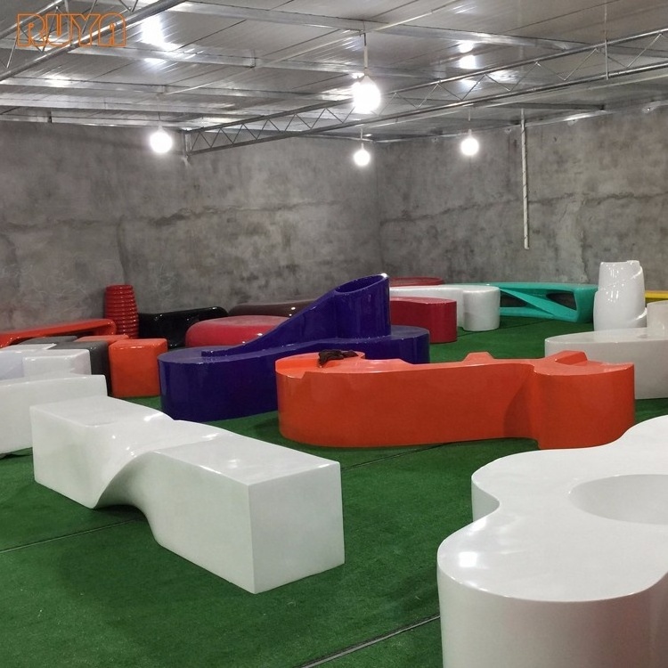 Fibreglass modular seating outdoor urban space cuboid benches 2.5M 3M length fashion public seating furniture design