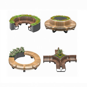 Modern Urban Space Furniture Design Wood Metal With Planter Hall Around Tree Bench