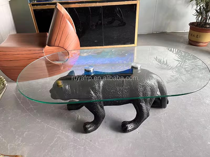 Home hotel furniture design fiberglass hippo carved sculptural shape coffee tables for living room