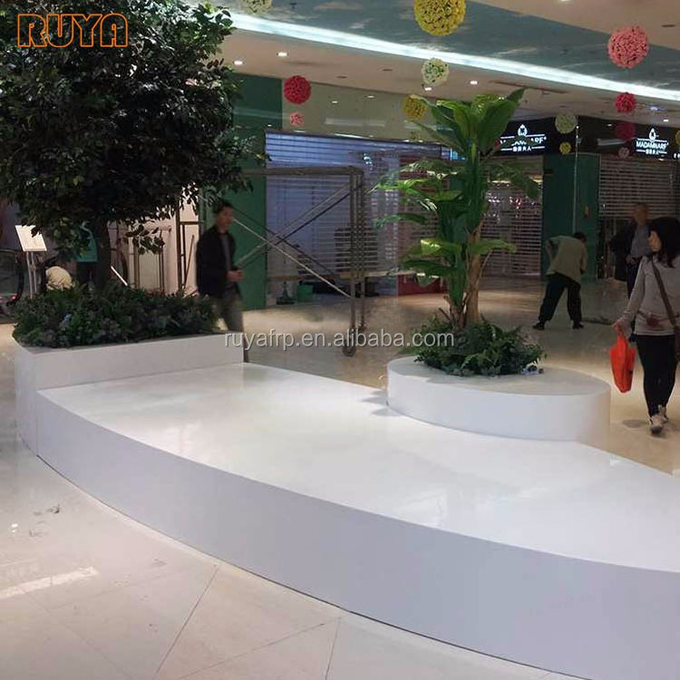 Fiberglass large customized planting pot benches seat for waiting in public decoration spaces like airport hotel and ciity plaza