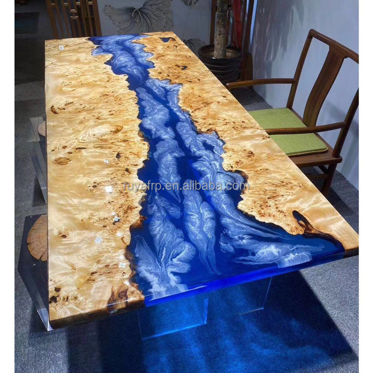 Luxury home furniture clear oval shape epoxy resin table top wood