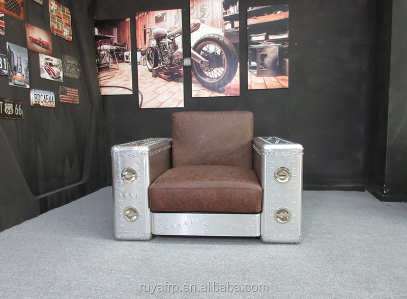 Living Room Aviator Furniture Home Hotel Office Leather Leisure Hand Crafted Aluminium Sofa Lounge Chair