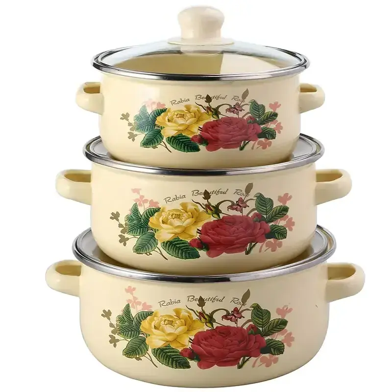 China Good cookware set enamelware pot set enamel casserole storage container