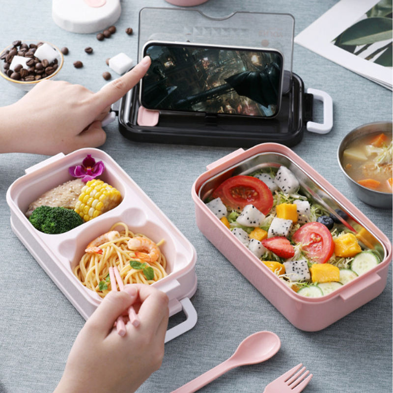 Food Tedeme Tiffin Heated Insulated Thermo PP Plastic Stainless Steel Bento Lunch Box Set Kids Children School With Tableware