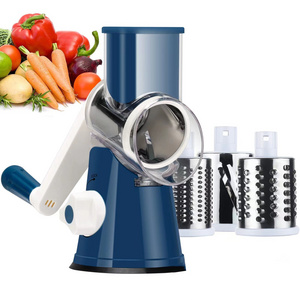 Newest custom safe food grinder kitchen 3 in 1 manual drum rotary cheese grater round mandoline vegetable cutter/slicer/chopper