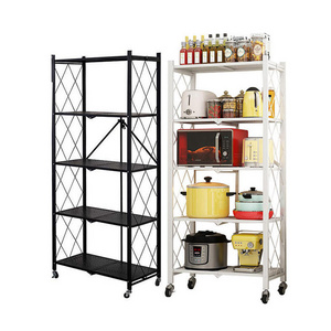 Heavy Duty Folding Storage Rack Collapsible Organizer Rack 28" W x 14" D x 35" H Foldable Metal Wire Shelving Units on Wheels