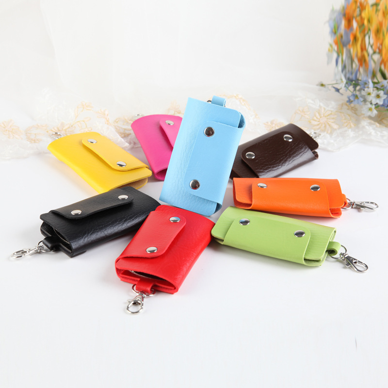 RU Factory Price Leather Housekeeper Holders Car Keychain Key Holder Bag Case Unisex Wallet Cover Simple Solid Color Storage Bag