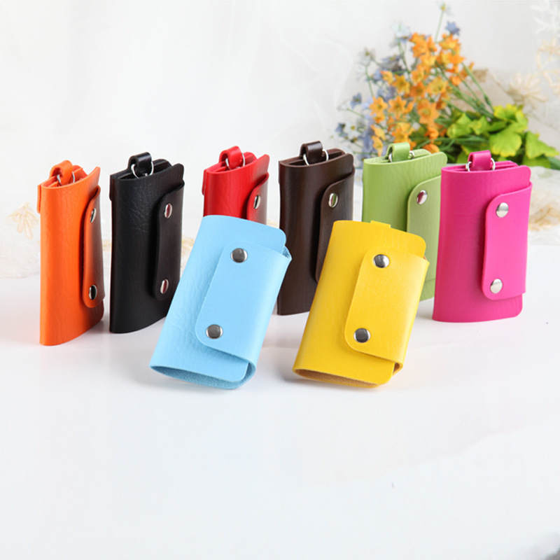 RU Factory Price Leather Housekeeper Holders Car Keychain Key Holder Bag Case Unisex Wallet Cover Simple Solid Color Storage Bag