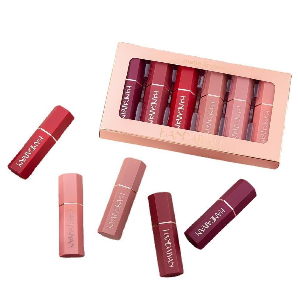 MU 6 Color/Set HANDAIYAN Lipstick Matte Waterproof Lipstick Long Lasting Pigment Nude Lip Set Sexy Non Stick Lip Stick Kit