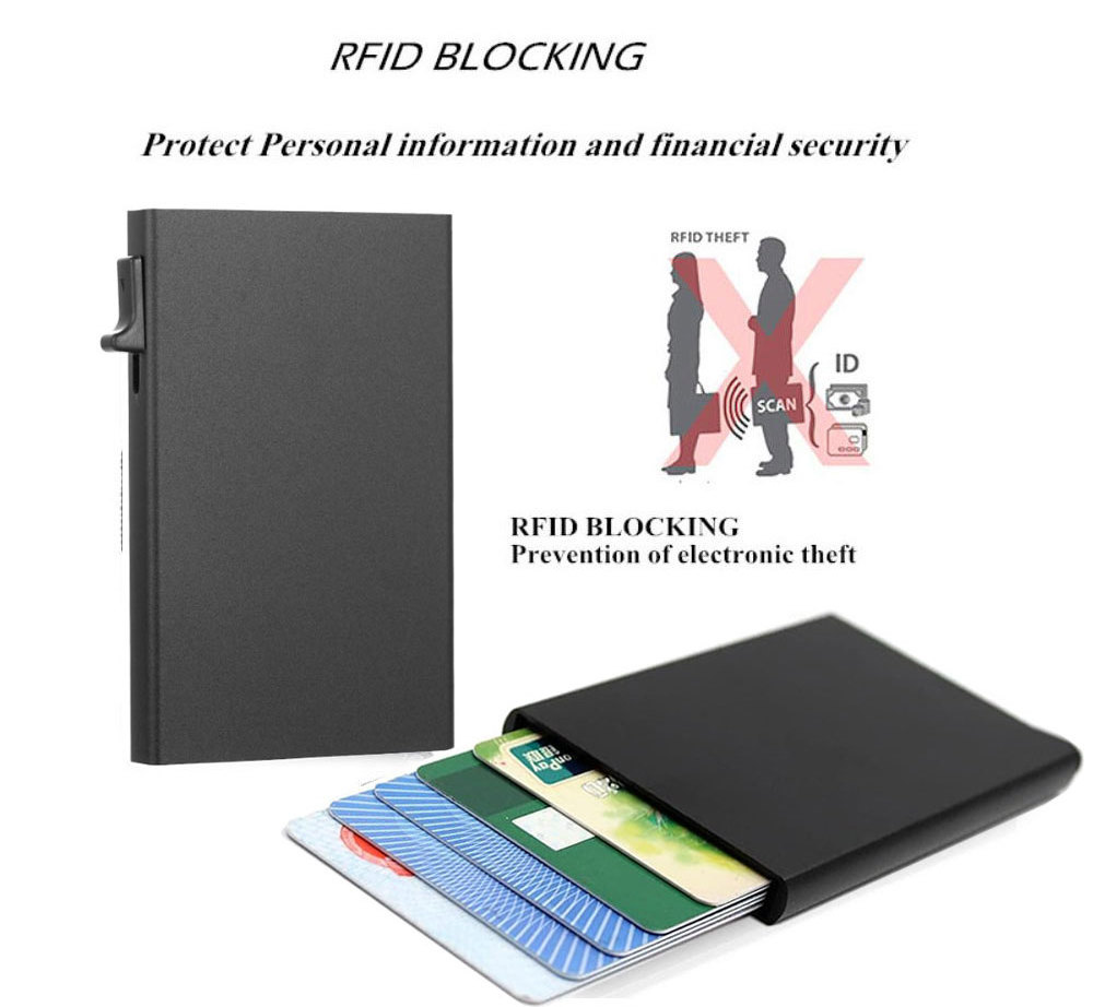 RU Custom Anti Rfid Blocking Aluminum Metal Men Wallet Pop Up Carbon Fiber Slim Minimalist Credit Card Holder With Money Clip Bo