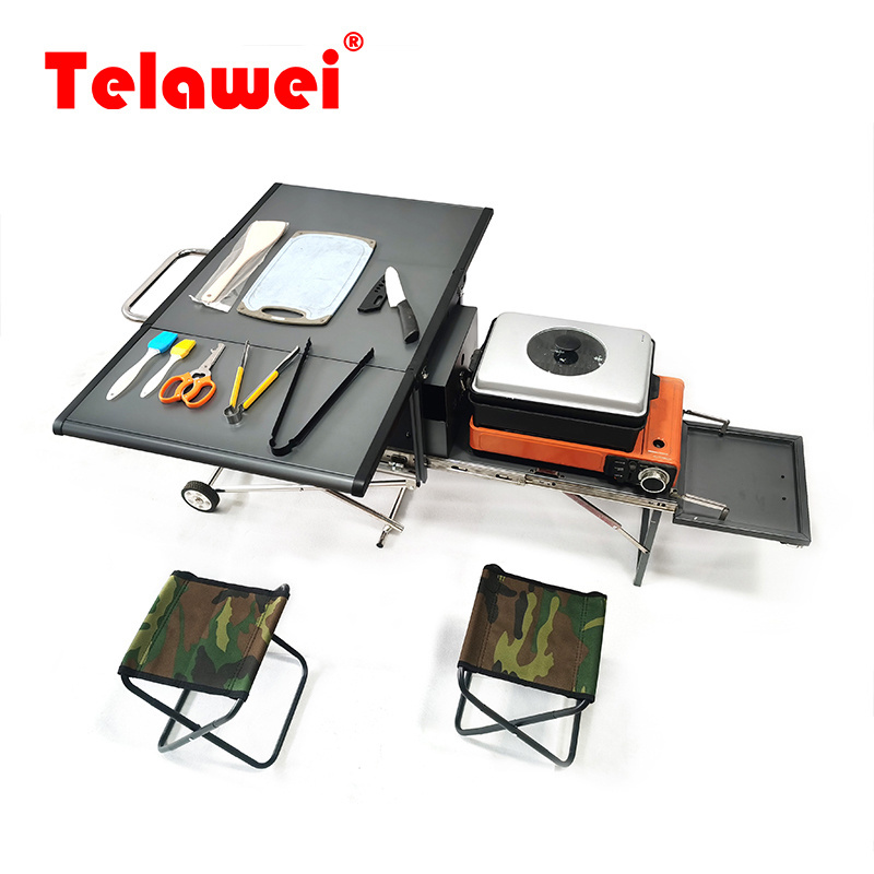 2022 NEW DESIGN outdoor mobile foldable folding al aluminum sliding portable camp camping kitchen for car