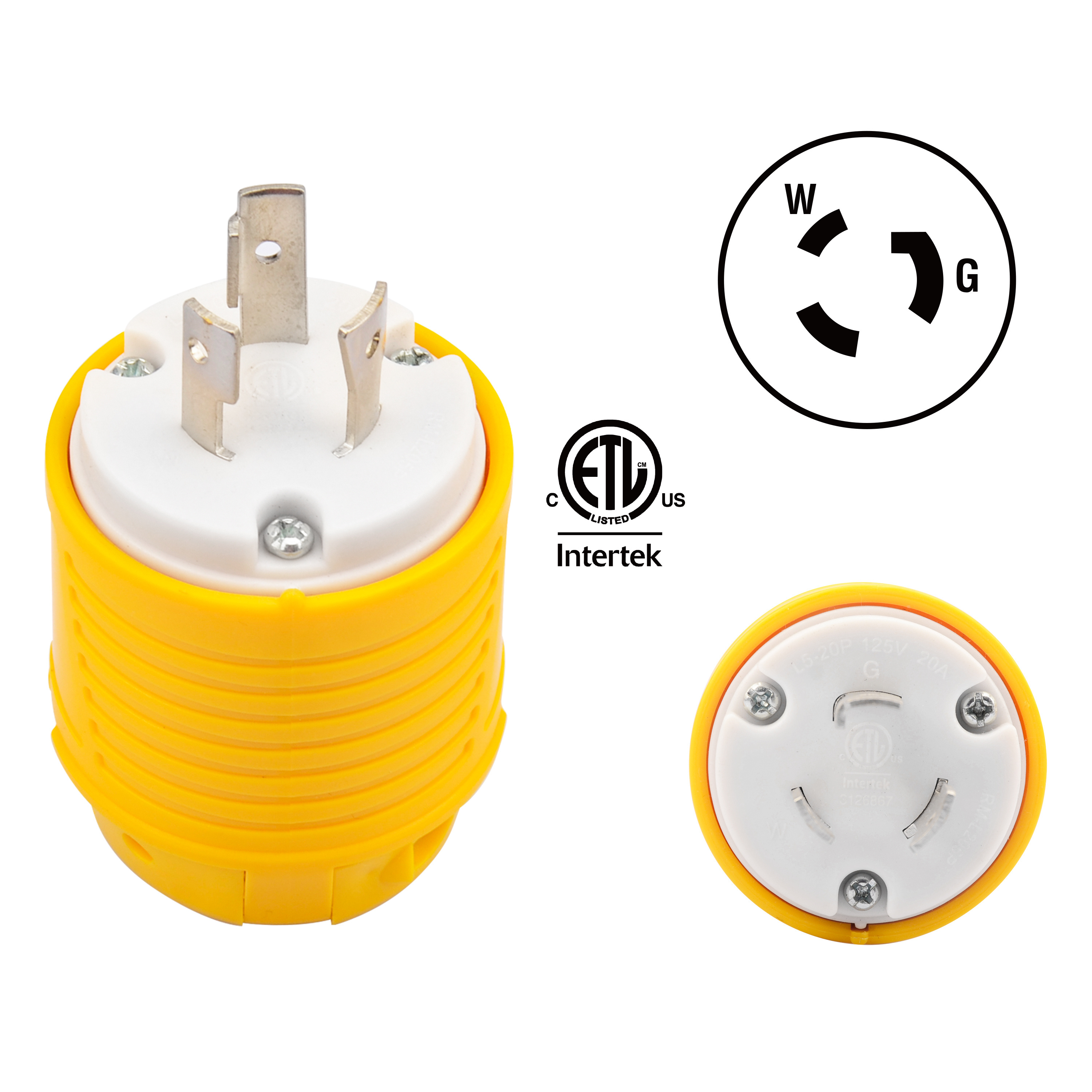 Electrical Supplies 20 Amp 125 Volt NEMA L5-20 Twist Lock Male Plug Connector 2 Pole 3 Wire Grounding Generator Adapter Plug