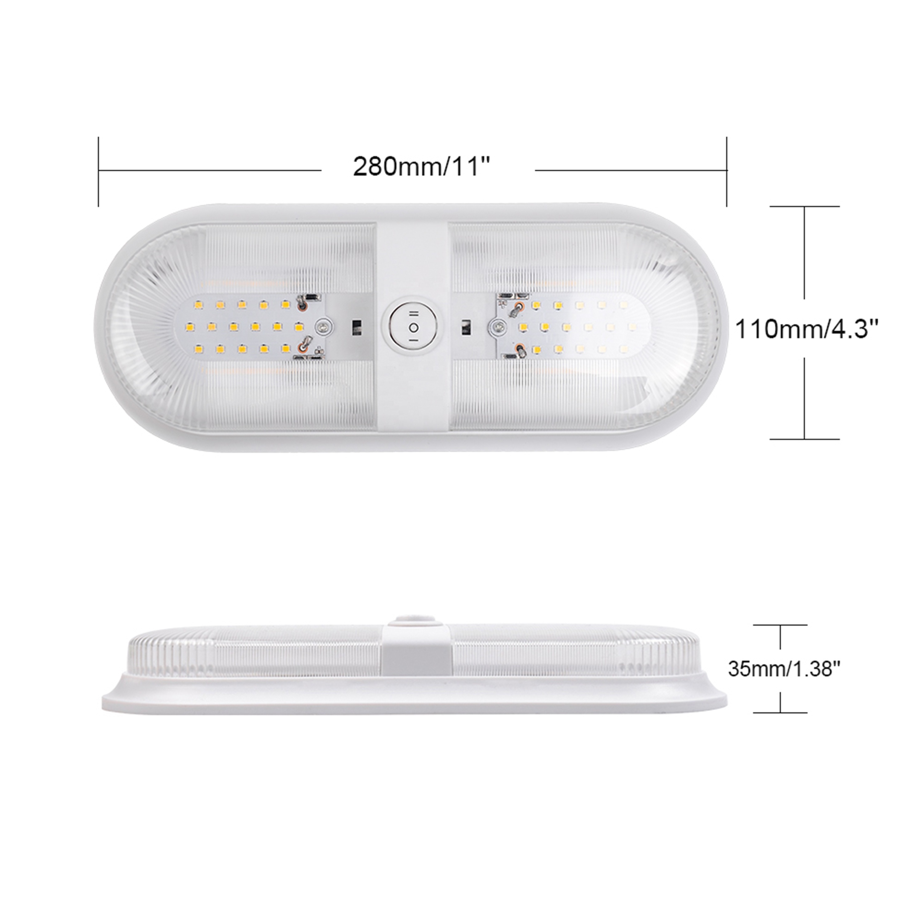 DE0916 RV LED Ceiling Double Dome Light  RV Lamp Fixture with ON/Off Switch Interior Lighting for Car/RV/Trailer/Camper/Boat