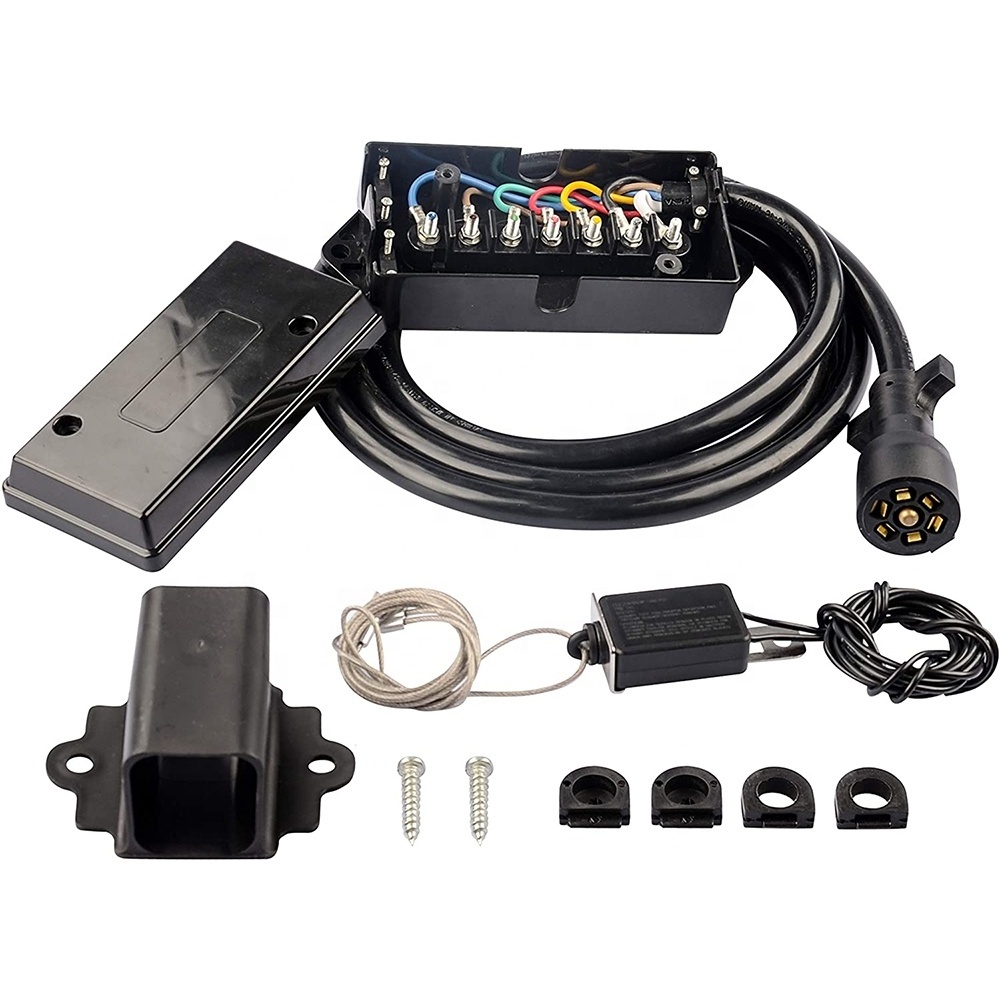 570 7 Way 8 Feet Trailer Cord with 7 Gang Junction Box Kit,Include 12V Breakaway Switch and Plug Holder with Junction Box