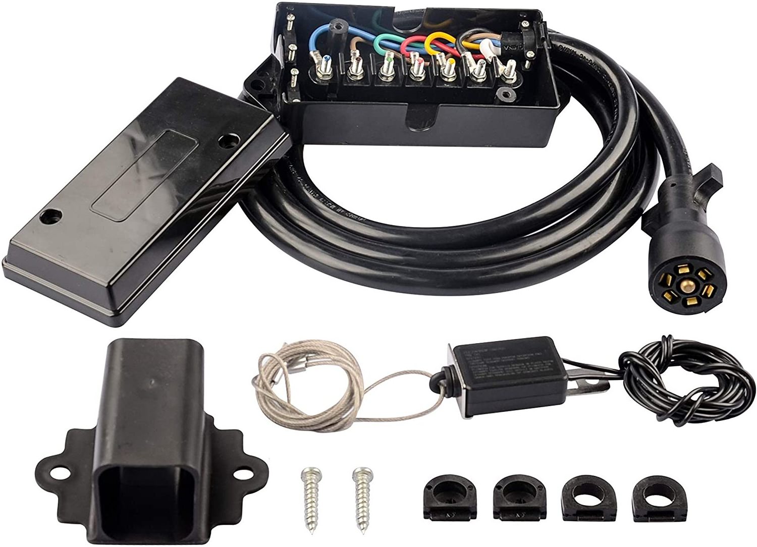 570 7 Way 8 Feet Trailer Cord with 7 Gang Junction Box Kit,Include 12V Breakaway Switch and Plug Holder with Junction Box