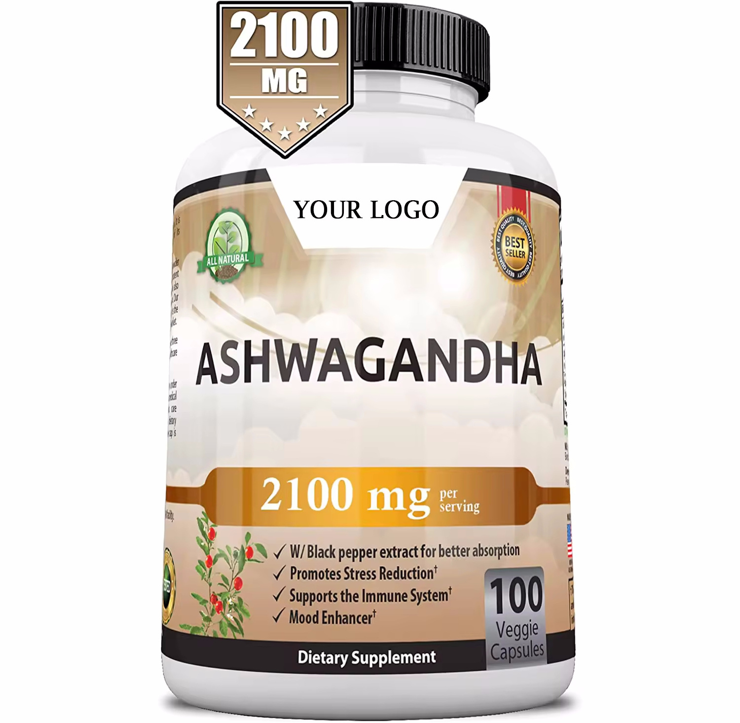 Customized Vegan-Friendly No Binders No Fillers Ashwagandha Extract Capsules Food Supplement For Health