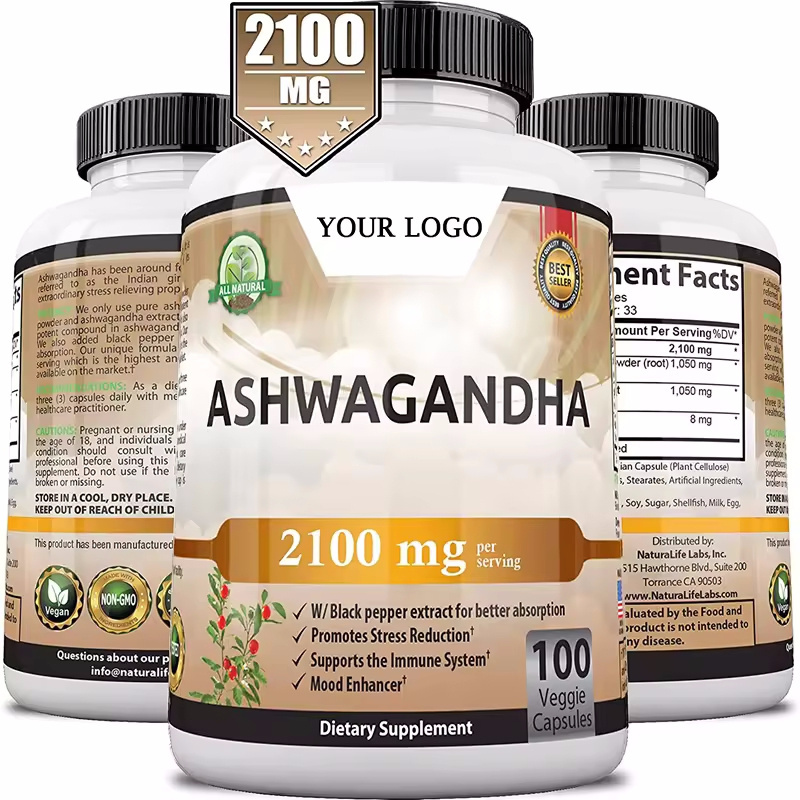 Customized Vegan-Friendly No Binders No Fillers Ashwagandha Extract Capsules Food Supplement For Health