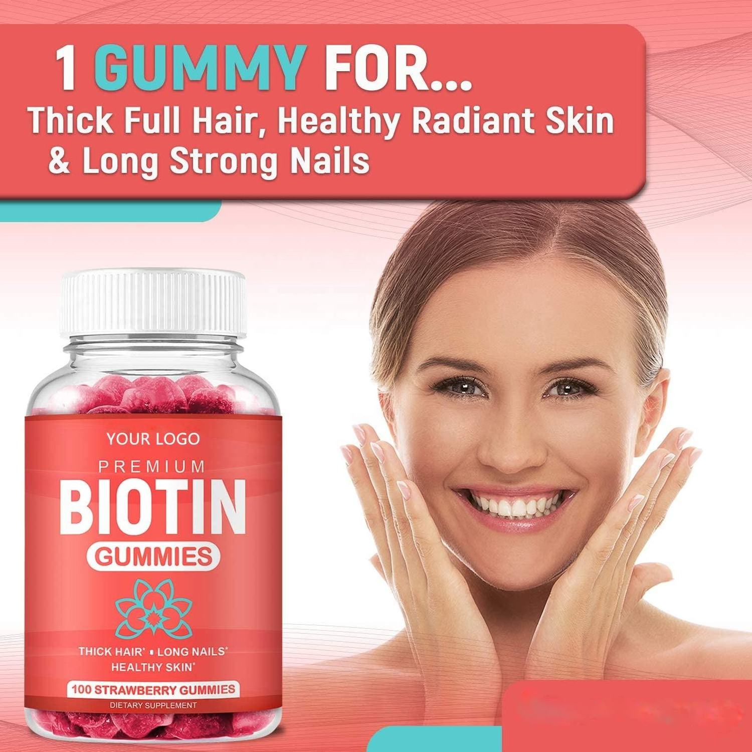 Factory supply No Binders Beauty Women Supplement Vitamin Gummies Biotin for Women